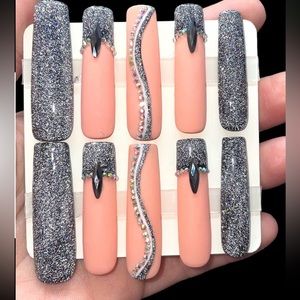 Extra long square reflective glitter gel nails! Video!
